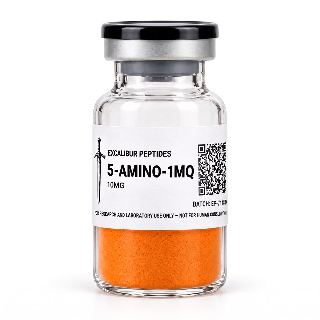 5-Amino-1MQ NNMT inhibitor 10 mg research compound vial with Excalibur label
