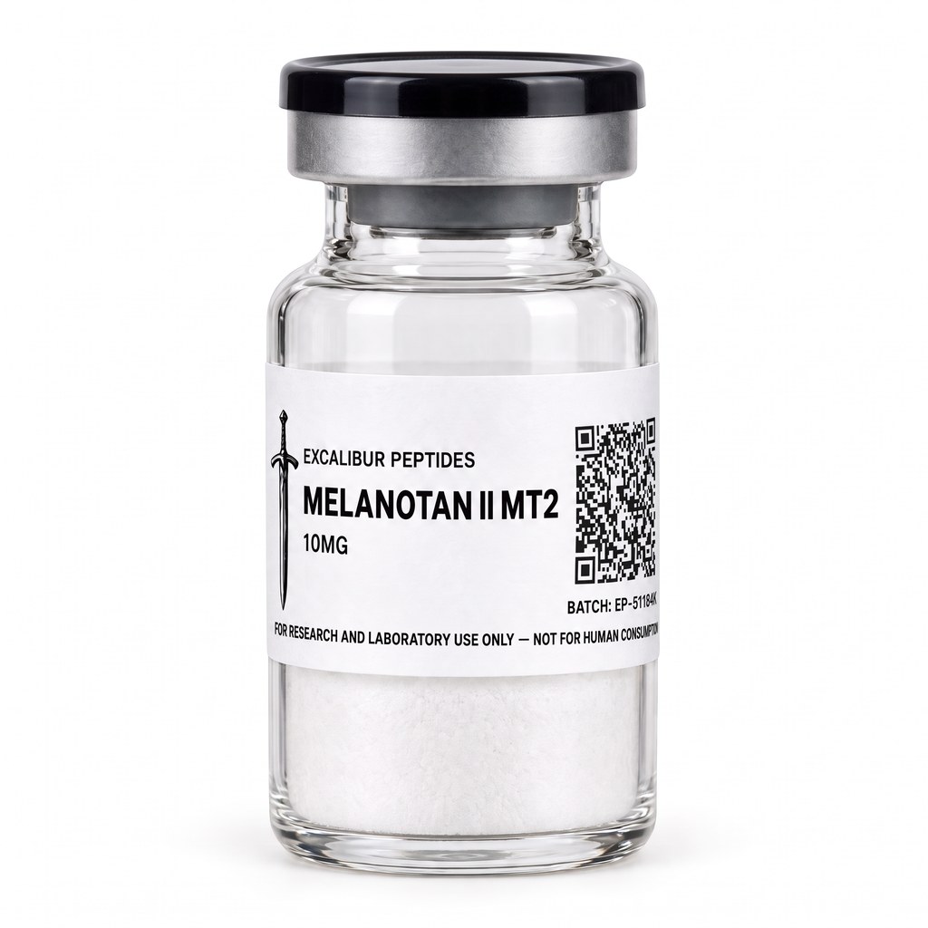 MT-2 Melanotan II melanocortin research peptide 10 mg vial with Excalibur label